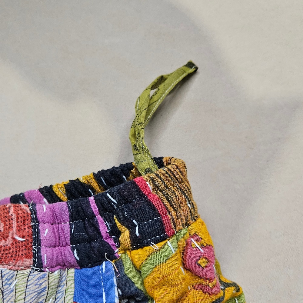Boho Patchwork Wide Leg Pants S/M Comfy Funky Artsy Hippie Festival Colorful - Picture 6 of 12